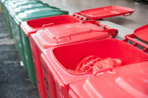 red medical waste bins
